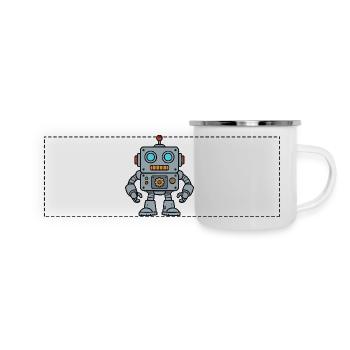 Retro Robot Pop Art - Panorama Emaille-Tasse - Weiß - Vorne