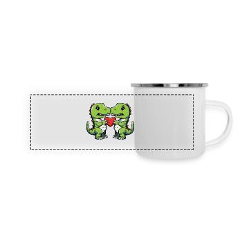 Dinosaur T-Rex Couple Heart - Panoramic Camper Mug - white - Front