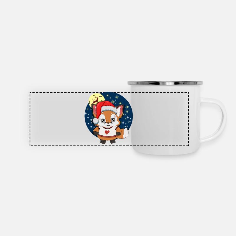 Renard de Noël Renne Chapeau de Noël Neige - Mug panoramique émaillé - blanc