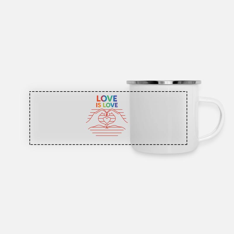 L’amour, c’est l’amour – Pride Design with Heart and Hands - Mug panoramique émaillé - blanc