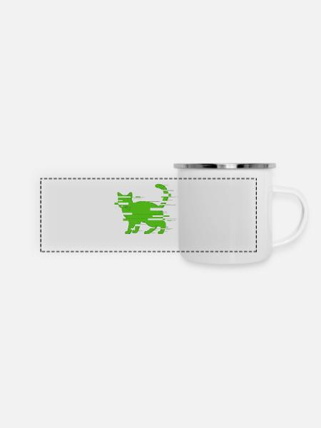 Glitch Katze - Panorama Emaille-Tasse - Weiß