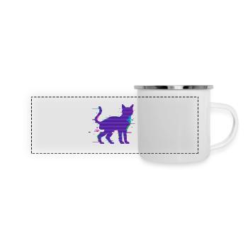 Glitch Cat Cyberpunk – Vaporwave rétro des années 90 - Mug panoramique émaillé - blanc - Devant