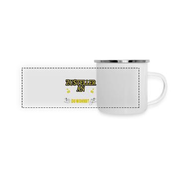 ZUSTELLER, POSTBOTE, POSTMANN - WIR WISSEN WO DU - Panorama Emaille-Tasse - Weiß - Vorne