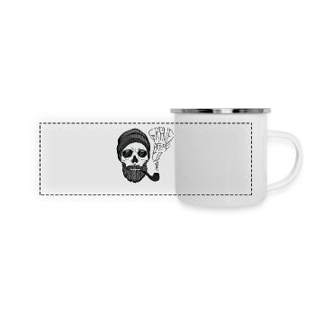 Grave before shave - beard design - 100% Bart - Panorama Emaille-Tasse - Weiß - Vorne