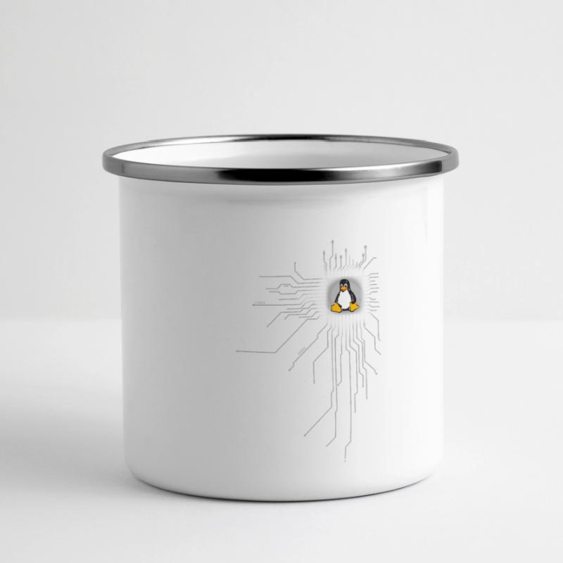 platine Pinguin Core Herz Computer pc Nerd program Panorama Emaille-Tasse