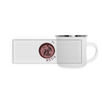 Thor Hammer Mjölnir with Odin Ravens Hugin and Munin - Panoramic Camper Mug - white - Front