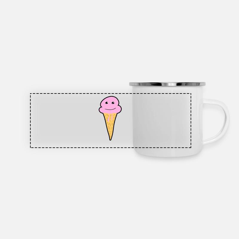 lächelnde Eis Kugel mit Konus - Panorama Emaille-Tasse - Weiß