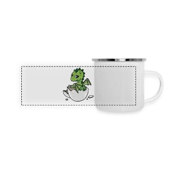 Baby Geburt Ei Eier schlüpfen Dino Drachen Fantasy - Panorama Emaille-Tasse - Weiß - Vorne