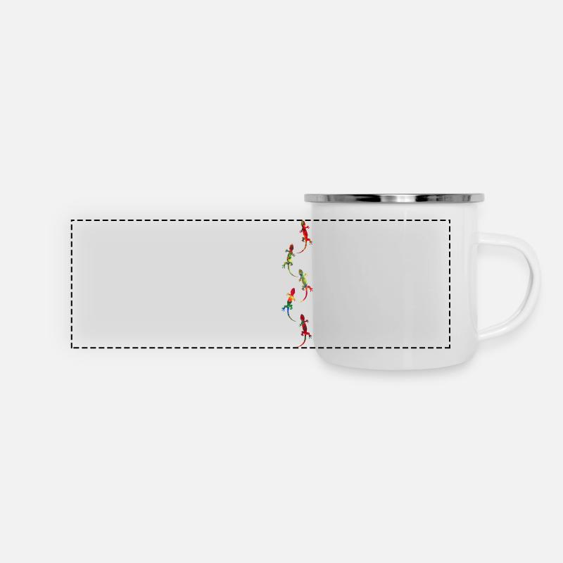 Cinq geckos colorés marbrés - Mug panoramique émaillé - blanc