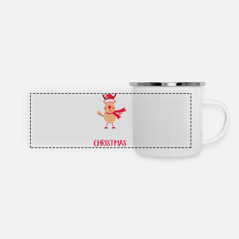 Frohe Weihnachten Elch - Panorama Emaille-Tasse - Weiß