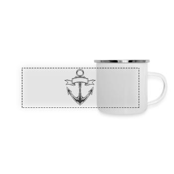 Anchor with banners in grayscale - Panoramic Camper Mug - white - Front
