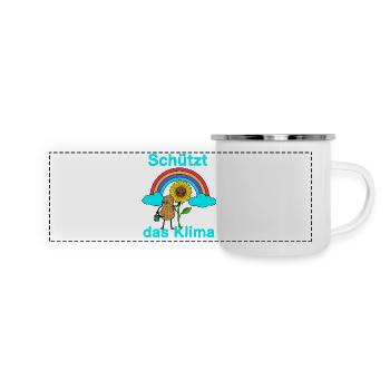 Öko Erdnuss Klima Schutz Spruch Sonnenblume Natur - Panorama Emaille-Tasse - Weiß - Vorne