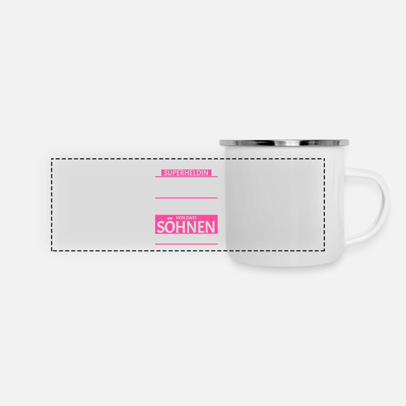 Mama von zwei Söhnen - Panorama Emaille-Tasse - Weiß