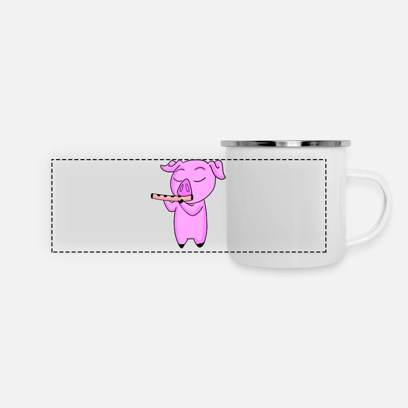 Le cochon joue de la flûte - Mug panoramique émaillé - blanc