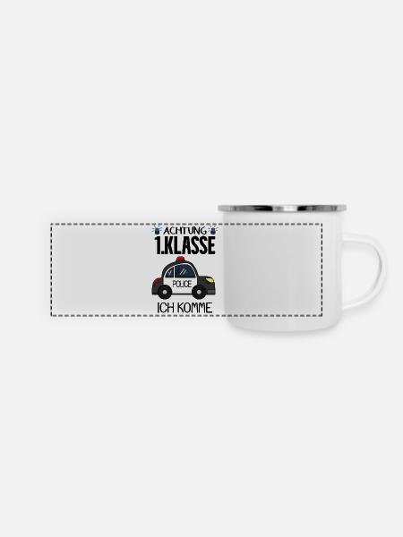 Einschulung Erste Klasse Junge - Panorama Emaille-Tasse - Weiß