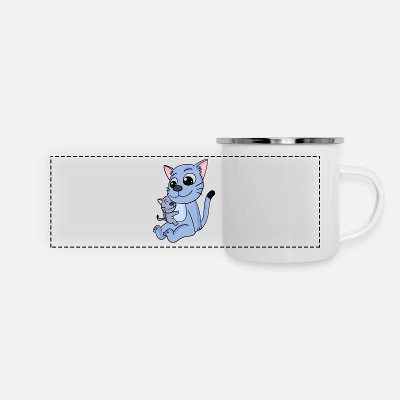 Famille chat - Chat avec bébé - Chat - Mug panoramique émaillé - blanc