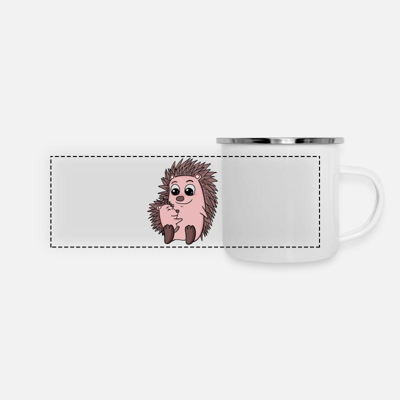 Famille hérisson - Hérisson avec bébé - Motif hérisson - Mug panoramique émaillé - blanc