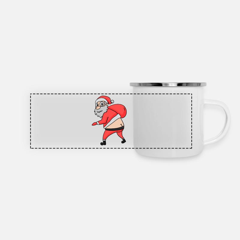 Lustiger Weihnachtsmann - Panorama Emaille-Tasse - Weiß