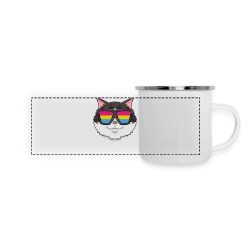 Pansexuell Ragdoll - Katze mit Brille - Panorama Emaille-Tasse - Weiß - Vorne