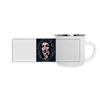 Gruselige Vampirin Gruseliges Spinnennetz Halloween - Panorama Emaille-Tasse - Weiß - Vorne