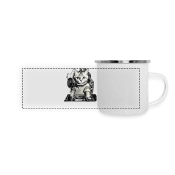 DJ Katze mit Mischpult - Panorama Emaille-Tasse - Weiß - Vorne