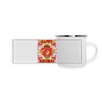 71. Geburtstag 71 Jahre alt Spruch, Vintage-Design - Panorama Emaille-Tasse - Weiß - Vorne
