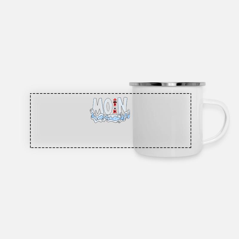 Plattdeutsch Moin Leuchtturm Küste See Meer - Panorama Emaille-Tasse - Weiß