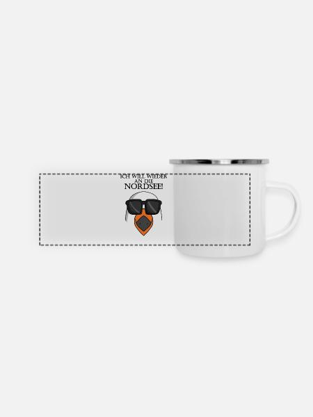 Nordsee Plattdeutsch Spruch Moin Möwe - Panorama Emaille-Tasse - Weiß