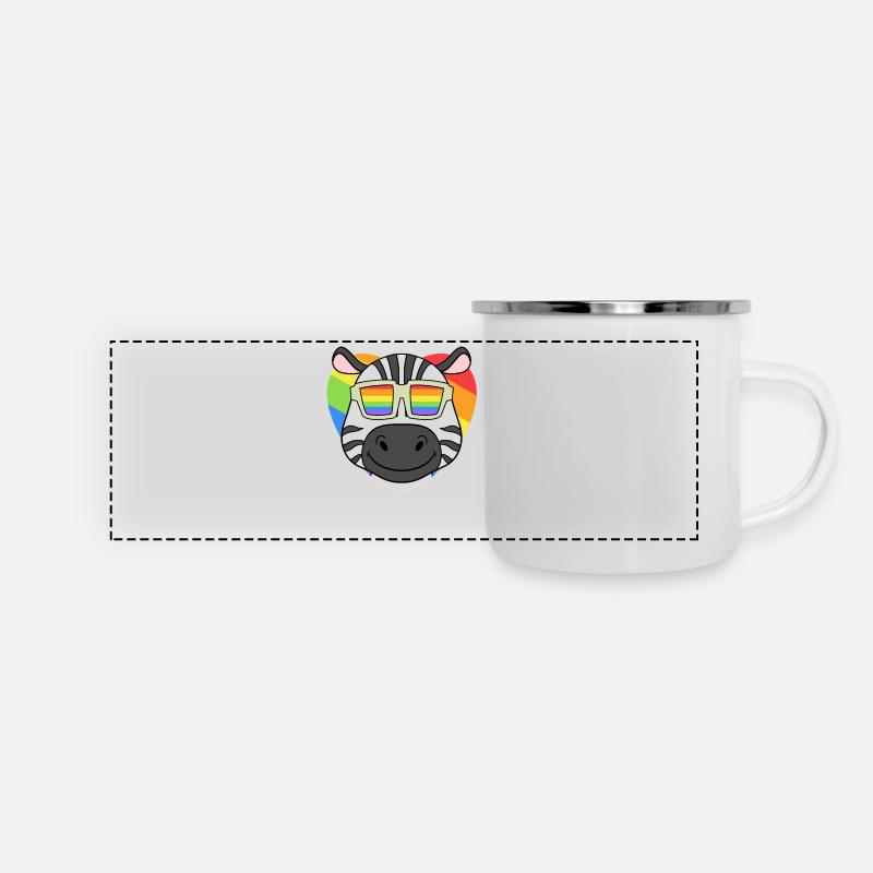 Regenbogen - Zebra mit Brille - Panorama Emaille-Tasse - Weiß