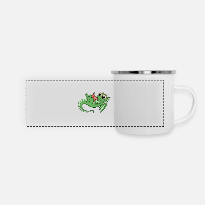 Bücher Drache Drachen - Panorama Emaille-Tasse - Weiß