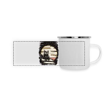 un chat assis sur le toit - Mug panoramique émaillé - blanc - Devant