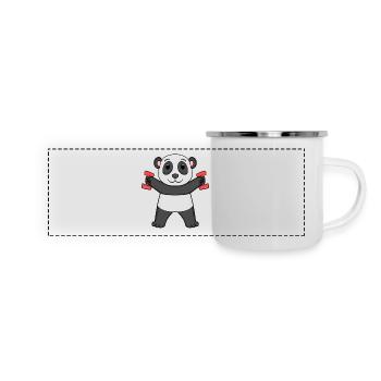 Fitness Motiv Gym Hanteln Motivierend Panda - Panorama Emaille-Tasse - Weiß - Vorne