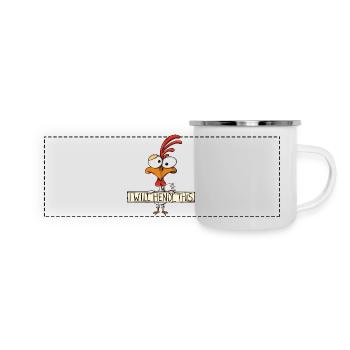 I will hendl this - Hahn, lustiger Spruch - Panorama Emaille-Tasse - Weiß - Vorne