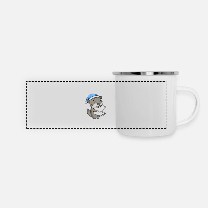 Müde Spruch lustig Schlafen - Sibirische Katze - Panorama Emaille-Tasse - Weiß