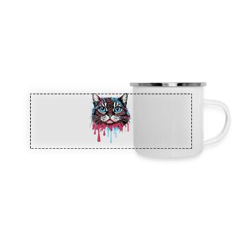 Verrücktes buntes Splash Art Katzendesign - Panorama Emaille-Tasse - Weiß - Vorne