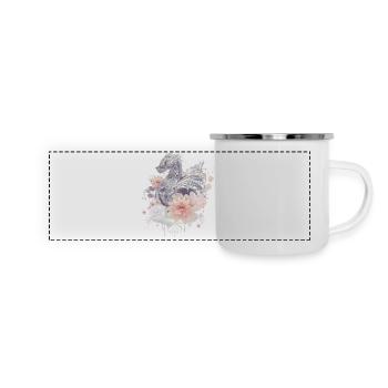 wunderschöner Drache im japanischen Stil & Blüten - Panorama Emaille-Tasse - Weiß - Vorne