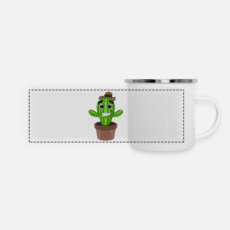 Kaktus Cowboy - Panorama Emaille-Tasse - Weiß