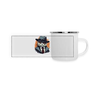 Britisch Kurzhaar Katze Detektiv - Panorama Emaille-Tasse - Weiß - Vorne