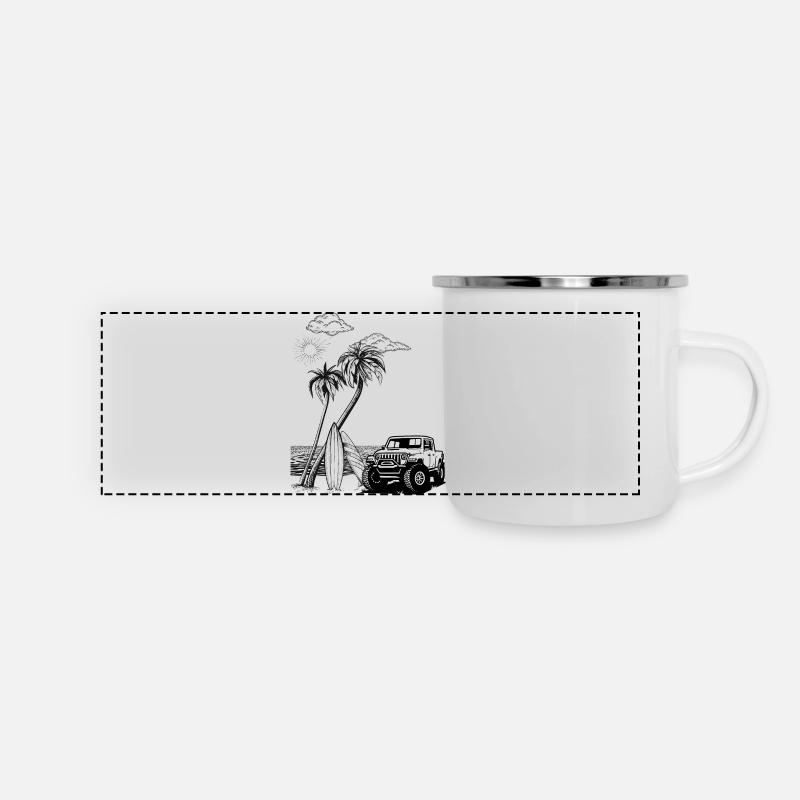 Geländewagen Beach - Panorama Emaille-Tasse - Weiß