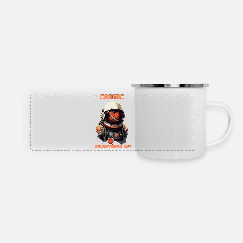 Kosmischer Valentinstag - Panorama Emaille-Tasse - Weiß