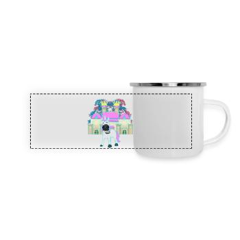Schloss König Fabel Einhorn Märchenfigur Kind Burg - Panorama Emaille-Tasse - Weiß - Vorne