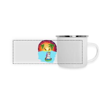Unicorn South Seas Vacation Ocean Island Distress Sea Lake - Panoramic Camper Mug - white - Front