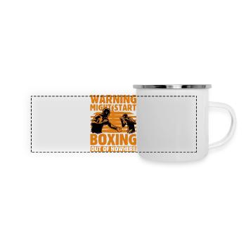 Warnung kann Boxen aus dem Nichts auslösen - Panorama Emaille-Tasse - Weiß - Vorne