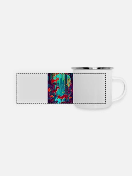 Neon colored: fox family in the forest - Panoramic Camper Mug - white
