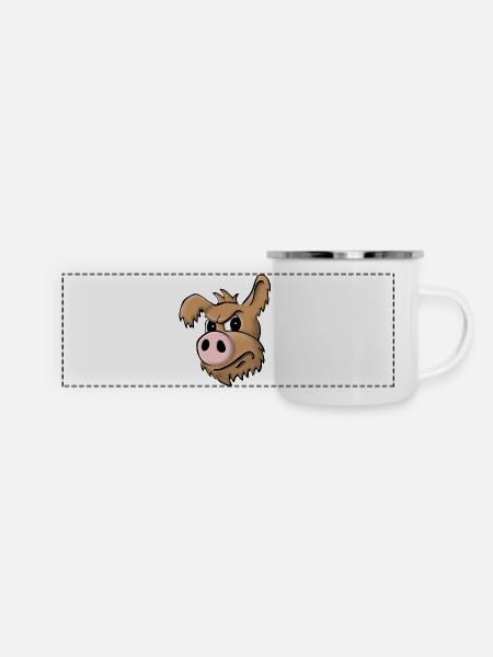 Schweinehund skeptisch - Panorama Emaille-Tasse - Weiß
