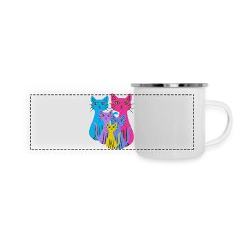 Chat Chats Chaton Famille Enfants Bébé Années 80 - Mug panoramique émaillé - blanc - Devant