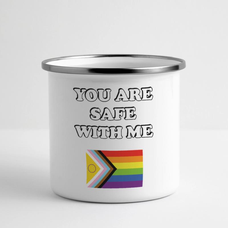 Vous êtes en sécurité avec moi Drapeau de progrès de la fierté inclusive Mug panoramique émaillé