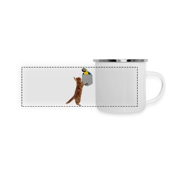 Cat Reaching Blue Gold Macaw In Fake Pocket Cool - Panoramic Camper Mug - white - Front