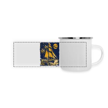 Blue and yellow sailing ship - Panoramic Camper Mug - white - Front