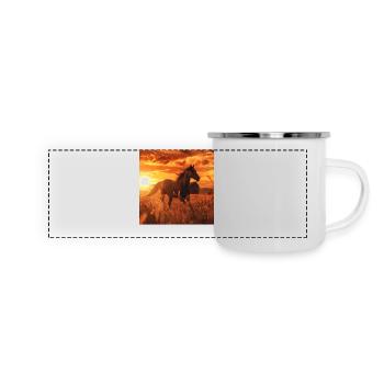 Pferd - Panorama Emaille-Tasse - Weiß - Vorne